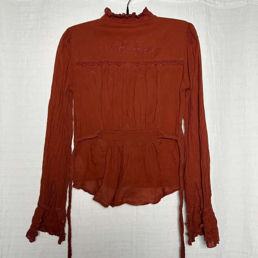 Free People Women's Orange and Brown Top
